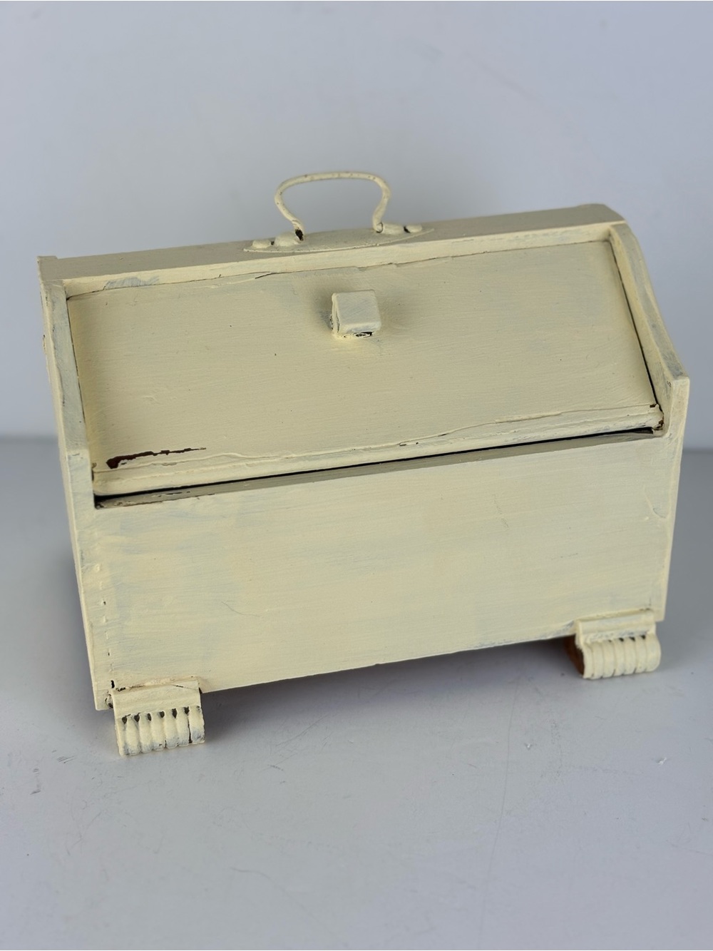 Antique Small “Childs” Wooden Sewing Box/Chest-Painted Butter Yellow